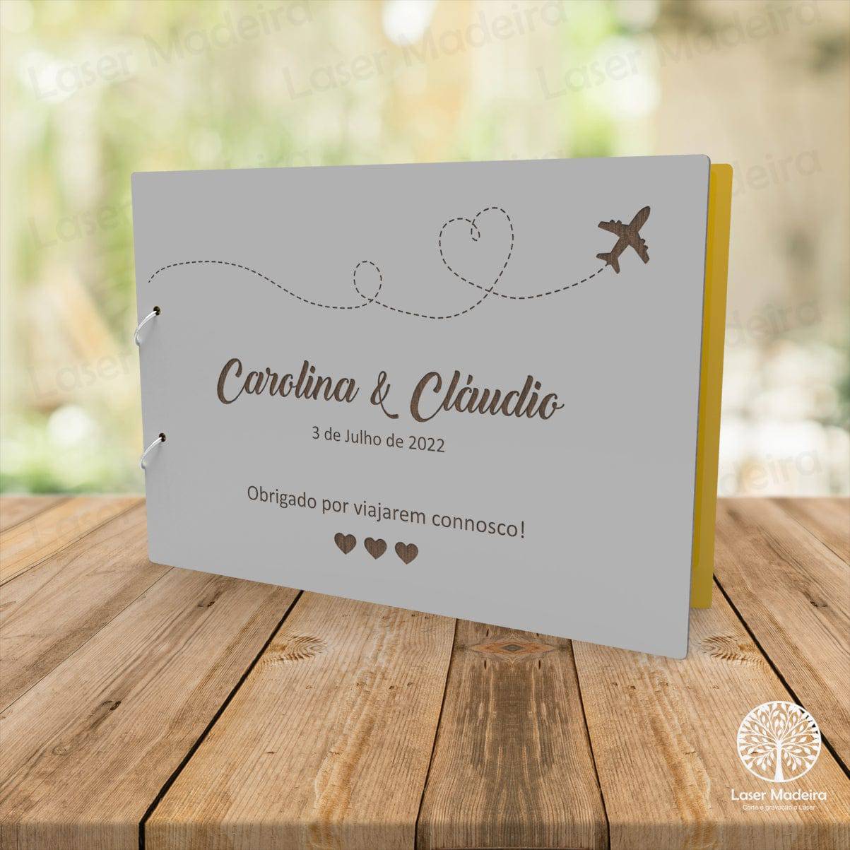 Capa Livro de Honra - A4 - Casamento - Modelo 5 - Laser Madeira